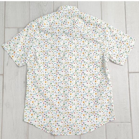 Quieti Performance Stretch Men's Med Tropical Island Vacation Surf Button Shirt - Picture 5 of 9